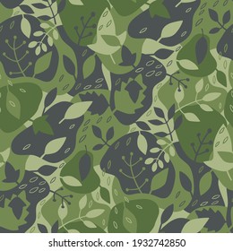 Seamless vector camouflage pattern with leaves