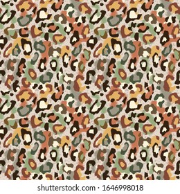 Seamless Vector. Camouflage style abstract textured leopard animal skin background. Repeatable ready template.