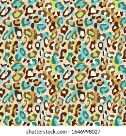 Seamless Vector. Camouflage style abstract textured leopard animal skin background. Repeatable ready template.