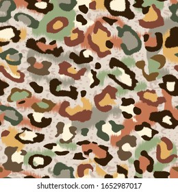 Seamless Vector. Camouflage style abstract textured leopard animal skin background. Repeatable ready template.