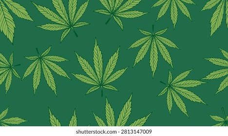 Seamless vector cannabis leaf pattern, cannabis leaf design, seamless fabric pattern.