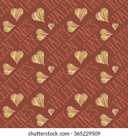 seamless vector card with heart and happy valentines day words