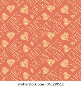 seamless vector card with heart and happy valentines day words