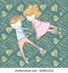 seamless vector card with heart, happy valentines day words and couple