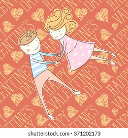 seamless vector card with heart, happy valentines day words and couple
