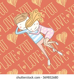 seamless vector card with heart, I love you words and couple