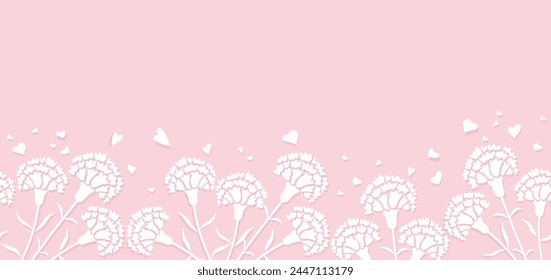 Seamless Vector Carnation Background Illustration With Text Space For Mother’s Day, Valentine’s Day, Bridal, Etc. Horizontally Repeatable.