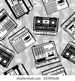 seamless vector cassette recorder on gray background