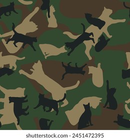 Seamless vector cat camouflage pattern army pattern cat silhouettes