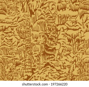 Seamless vector cave background with stalactites and stalagmites