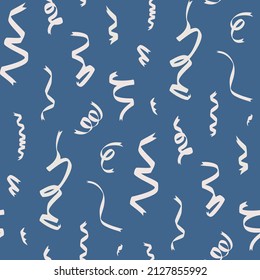 Seamless vector celebration pattern with confetti ribbons. Flying tinsel elements, serpentine streamers confetti falling party background.