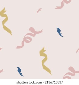 Seamless vector celebration pattern with confetti ribbons. Flying tinsel elements, serpentine streamers confetti falling party background.