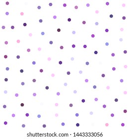 Seamless vector chaotic dots elements pattern. Abstract purple hexagon spots on white background. 10 eps. For design, fabric, textile, banner, cover.