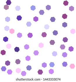 Seamless vector chaotic dots elements pattern. Abstract purple hexagon spots on white background. 10 eps. For design, fabric, textile, banner, cover.