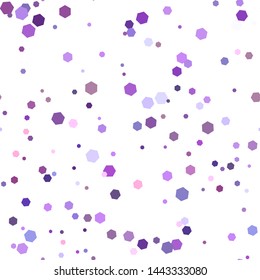 Seamless vector chaotic dots elements pattern. Abstract purple hexagon spots on white background. 10 eps. For design, fabric, textile, banner, cover.