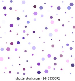 Seamless vector chaotic dots elements pattern. Abstract purple hexagon spots on white background. 10 eps. For design, fabric, textile, banner, cover.