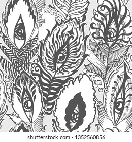 seamless vector chaotic pattern of bizarre feathers