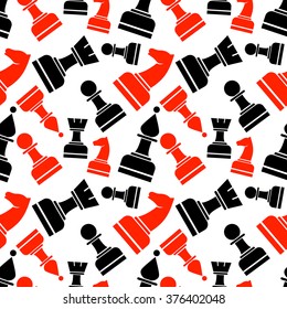 Seamless vector chaotic pattern with black and red and chess pieces. Series of Gaming and Gambling Patterns.