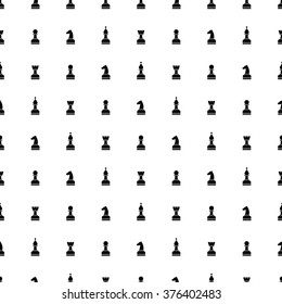 Seamless vector chaotic pattern with black chess pieces on the white background. Series of Gaming and Gambling Patterns.