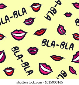 Seamless vector chatterbox babbler gossip bla-bla pattern/ Pink red mouth lips background