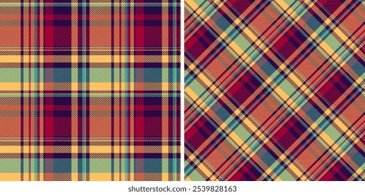Seamless vector check of plaid fabric tartan with a background texture pattern textile. Set in favorite colours. Fashion bandanas for a cool style.