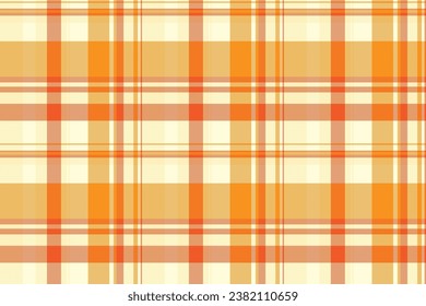 Seamless vector check of textile plaid texture with a tartan background pattern fabric in orange and light yellow colors.