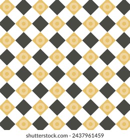 Seamless vector checkered pattern. Abstract geometric wallpaper design. Retro vintage patterns of squares and circles arranged in a checkerboard pattern. Vintage abstract geometric pattern.