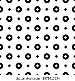 Seamless vector. Checks, circles motif. Diamonds, figures wallpaper. Rhombuses, rounds ornament. Web design illustration, abstract backdrop. Squares, shapes pattern. Geometric background.