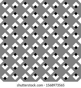 Seamless vector. Checks, figures motif. Geometric background. Rhombuses, shapes ornament. Diamonds, forms wallpaper. Squares, polygons pattern. Web design illustration, abstract backdrop.