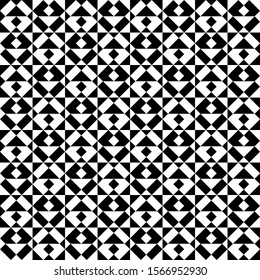 Seamless vector. Checks, triangles, figures motif. Rhombuses, triangular shapes ornament. Diamonds, forms wallpaper. Geometric background. Web design illustration, abstract. Squares, polygons pattern.