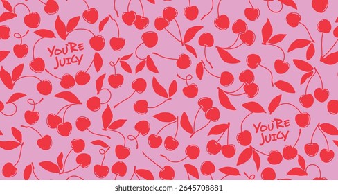 Seamless vector cherry pattern. Saint Valentines Day romantic love background.