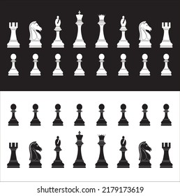 Seamless vector of chess pieces in black and white, isolated on white background