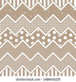 Seamless vector chevron, polka dots, stripes, knitted pattern. Design for christmas wrapping, wallpaper, fabric, textile.