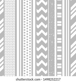Seamless vector chevron, polka dots, stripes, knitted pattern. Design for Christmas wrapping, wallpaper, fabric, textile.
