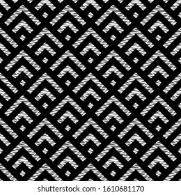 Seamless vector. Chevrons, checks ornament. Curves, squares pattern. Folk wallpaper. Angle brackets, diamonds background. Tribal motif. Ethnic mosaic. Digital paper, textile print, abstract backdrop.