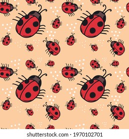 Seamless vector children's design for fabric, cover design, production, wallpaper, printing, gift wrapping and scrapbooking. Ladybug, beetle.