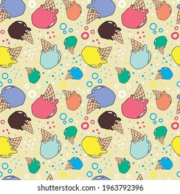 Seamless vector children's ice cream design for fabric, fabric design, covers, production, wallpaper, printing, gift wrapping and scrapbooking.Delicious design