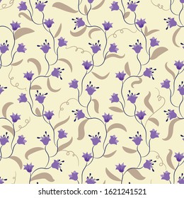 seamless vector chintz pattern with romantic purple spring flowers