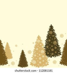 Seamless vector christmas background with golden spruce trees