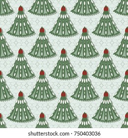 Seamless vector christmas background illustration with christmas symbols. Decorative Christmas trees, abstract pattern