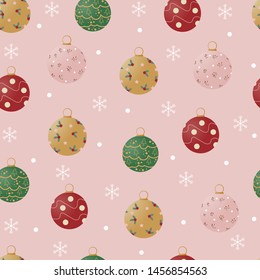 Seamless vector of Christmas balls in various color and styles including red, green, golden, and pink. Aim used for wallpaper and printing