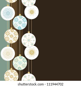 Seamless vector Christmas baubles, border ornament with crystal balls