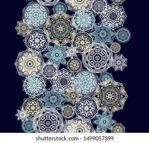 Seamless vector Christmas border ornament  with decorative snowflakes