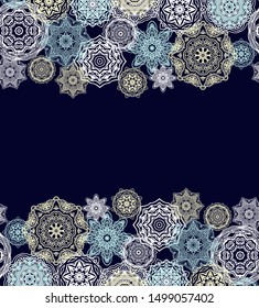 Seamless vector Christmas border ornament  with decorative snowflakes