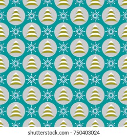 Seamless vector Christmas illustration background with Christmas symbols. Abstract christmas trees, snowflakes