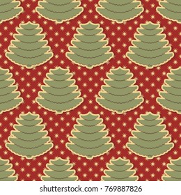 Seamless vector Christmas illustration background with Christmas symbols. Abstract christmas trees, snowflakes