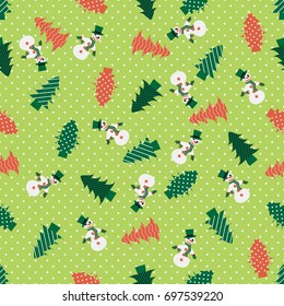 Seamless vector Christmas illustration. Decorative Christmas tree, snowman