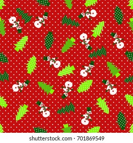 Seamless vector Christmas illustration. Decorative Christmas tree, snowman
