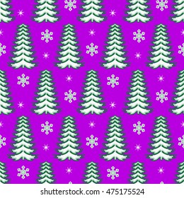seamless vector Christmas illustration. Christmas trees, snowflakes, stars