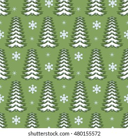 seamless vector Christmas illustration. Christmas trees, snowflakes, stars